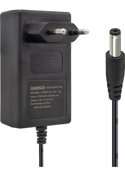 9 Volt - 2 Amper 5.5*2.5 Uçlu Yerli Üretim Plastik Kasa Priz Tipi Kutusuz Adaptör (5024)