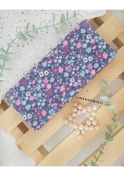 Kumaş Poplin Bahar Çiçekleri Indigo Zemin Cotton 50*170 cm (1 Prç)