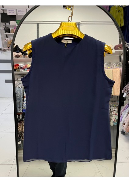Efraze Sıfır Kollu Önü Şifon Penye Içlik Body Bluz Tunik 869 1283
