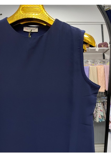 Efraze Sıfır Kollu Önü Şifon Penye Içlik Body Bluz Tunik 869 1283