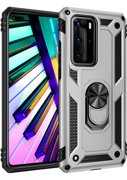 Huawei P40 Pro Kılıf Yüzüklü Stand Olabilen Magnetic Tpu Tank Kapak