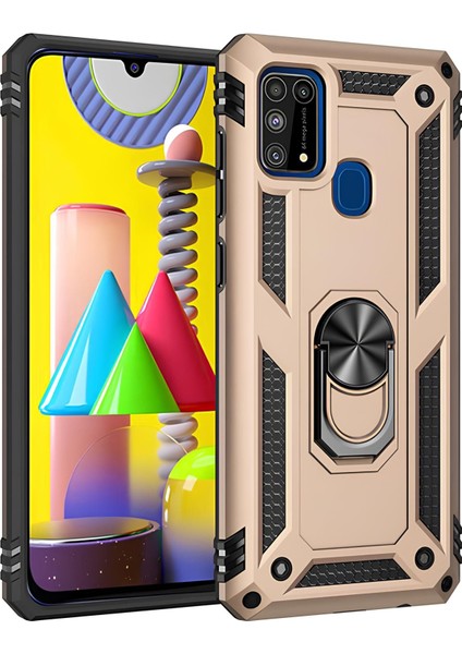 Samsung Galaxy M31 Kılıf Yüzüklü Stand Olabilen Magnetic Tpu Tank Kapak