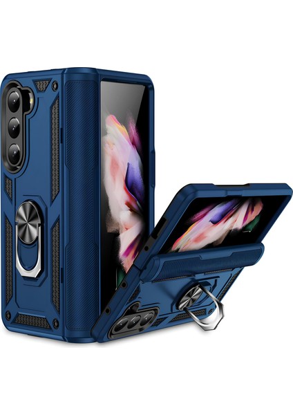 Samsung Galaxy Z Fold 5 Kılıf Yüzüklü Stand Olabilen Magnetic Tpu Tank Kapak