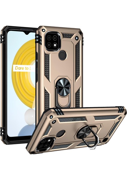 Realme C21 Kılıf Yüzüklü Stand Olabilen Magnetic Tpu Tank Kapak