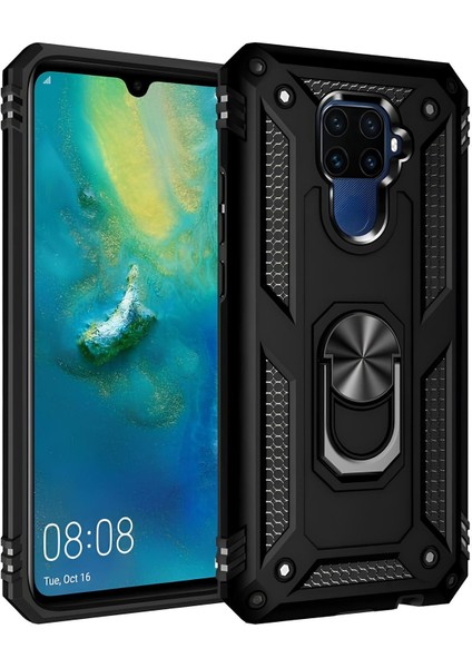 Huawei Mate 30 Lite Kılıf Yüzüklü Stand Olabilen Magnetic Tpu Tank Kapak