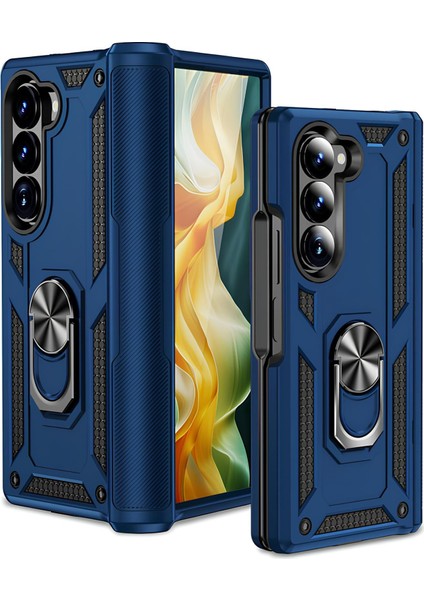 Samsung Galaxy Z Fold 6 Kılıf Yüzüklü Stand Olabilen Magnetic Tpu Tank Kapak