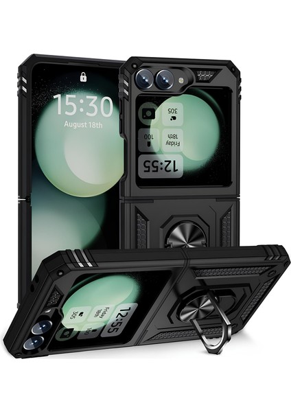 Samsung Galaxy Z Flip 6 Kılıf Yüzüklü Stand Olabilen Magnetic Tpu Tank Kapak