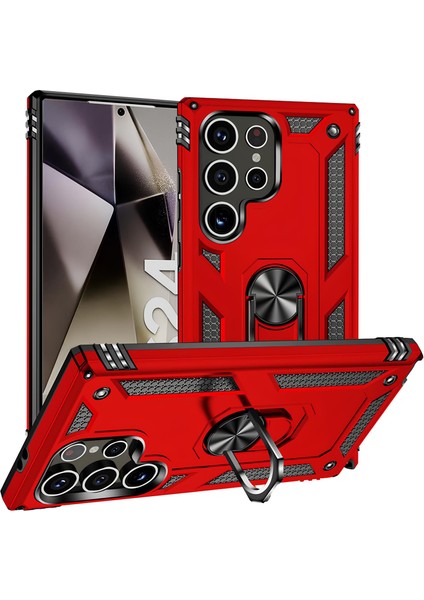 Samsung Galaxy S24 Ultra Kılıf Yüzüklü Stand Olabilen Magnetic Tpu Tank Kapak