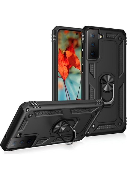 Samsung Galaxy S21 Fe Kılıf Yüzüklü Stand Olabilen Magnetic Tpu Tank Kapak