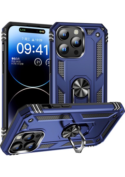 Apple iPhone 15 Pro Max Kılıf Yüzüklü Stand Olabilen Magnetic Tpu Tank Kapak