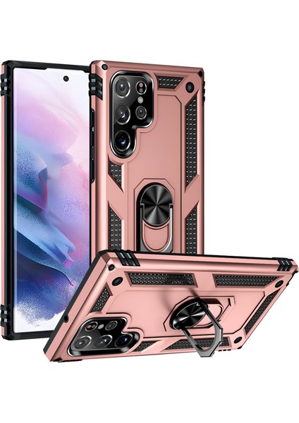 Samsung Galaxy S22 Ultra Kılıf Yüzüklü Stand Olabilen Magnetic Tpu Tank Kapak