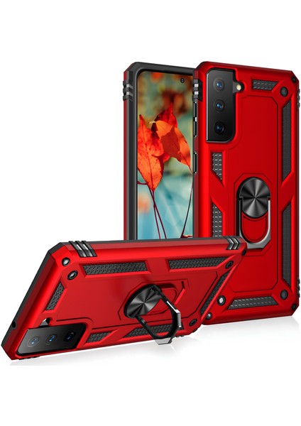 Samsung Galaxy S21 Fe Kılıf Yüzüklü Stand Olabilen Magnetic Tpu Tank Kapak