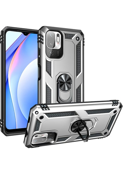 Xiaomi Poco M3 Pro Kılıf Yüzüklü Stand Olabilen Magnetic Tpu Tank Kapak