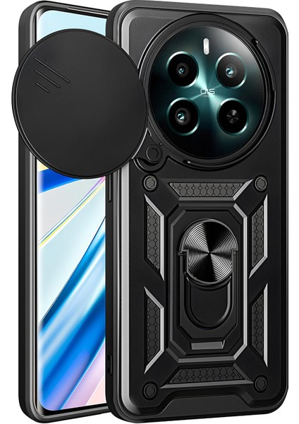 Realme 12 Kılıf Magnetik Standlı Sürgülü Kamera Korumalı Tank Kapak