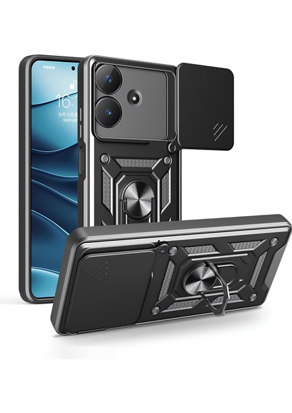 Realme Note 60 Kılıf Magnetik Standlı Sürgülü Kamera Korumalı Tank Kapak