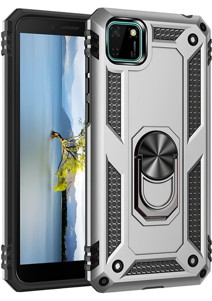 Huawei Y5P Kılıf Yüzüklü Stand Olabilen Magnetic Tpu Tank Kapak