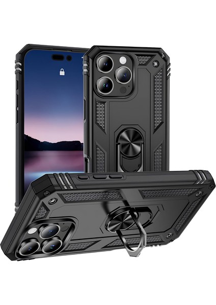 Apple iPhone 16 Pro Max Kılıf Yüzüklü Stand Olabilen Magnetic Tpu Tank Kapak