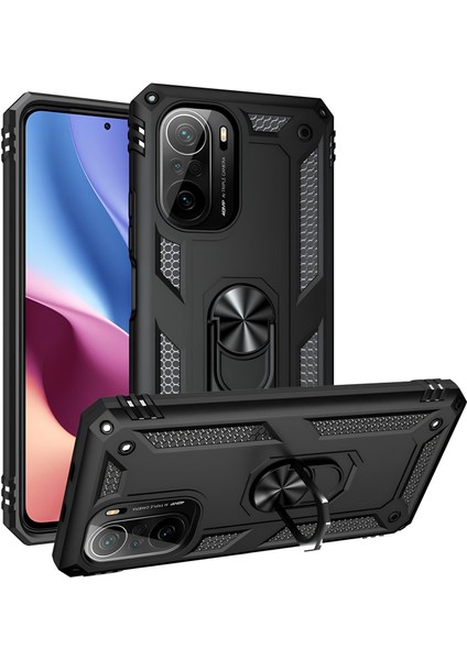 Xiaomi Redmi K40 Kılıf Yüzüklü Stand Olabilen Magnetic Tpu Tank Kapak