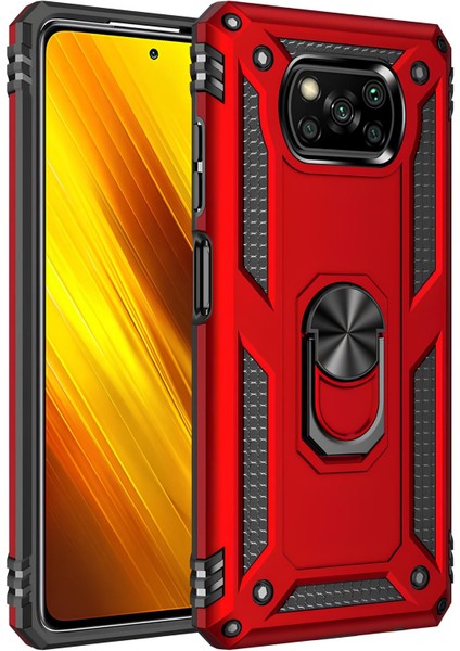 Xiaomi Poco X3 Kılıf Yüzüklü Stand Olabilen Magnetic Tpu Tank Kapak