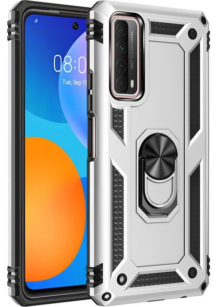 Huawei P Smart 2021 Kılıf Yüzüklü Stand Olabilen Magnetic Tpu Tank Kapak