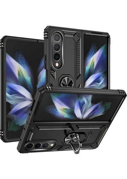 Samsung Galaxy Z Fold 4 Kılıf Yüzüklü Stand Olabilen Magnetic Tpu Tank Kapak