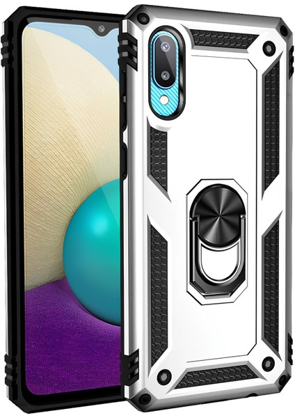 Samsung Galaxy A02 Kılıf Yüzüklü Stand Olabilen Magnetic Tpu Tank Kapak
