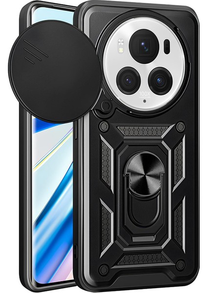 Honor Magic 6 Pro Kılıf Magnetik Standlı Sürgülü Kamera Korumalı Tank Kapak