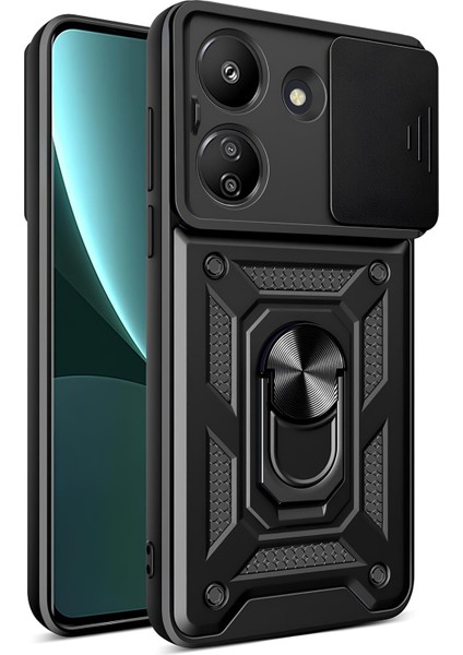 Xiaomi Poco C65 Kılıf Magnetik Standlı Sürgülü Kamera Korumalı Tank Kapak
