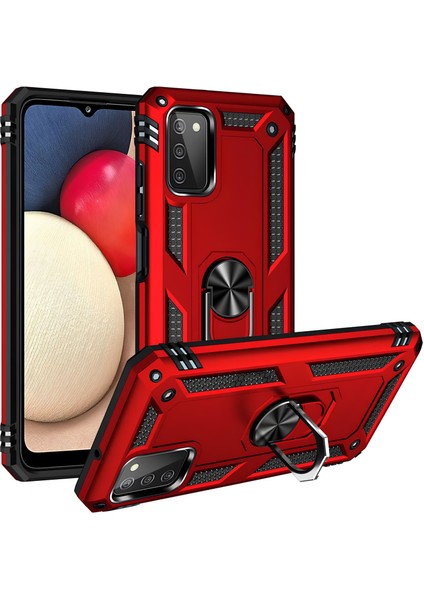 Samsung Galaxy A03S Kılıf Yüzüklü Stand Olabilen Magnetic Tpu Tank Kapak