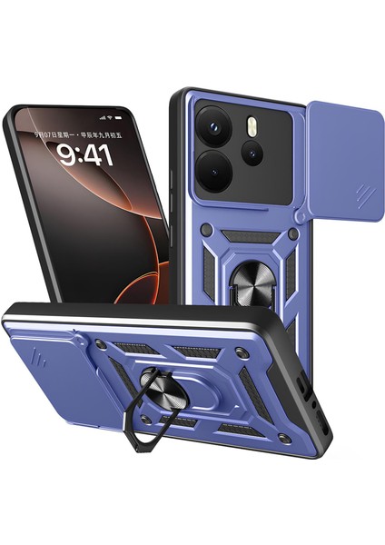Xiaomi Redmi Note 14 Kılıf Magnetik Standlı Sürgülü Kamera Korumalı Tank Kapak