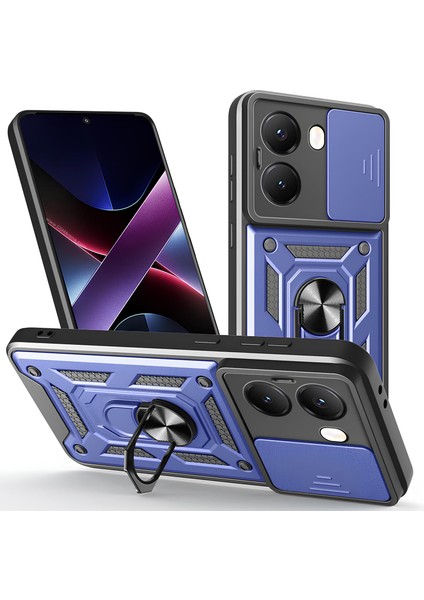 Xiaomi Poco X7 Pro Kılıf Magnetik Standlı Sürgülü Kamera Korumalı Tank Kapak