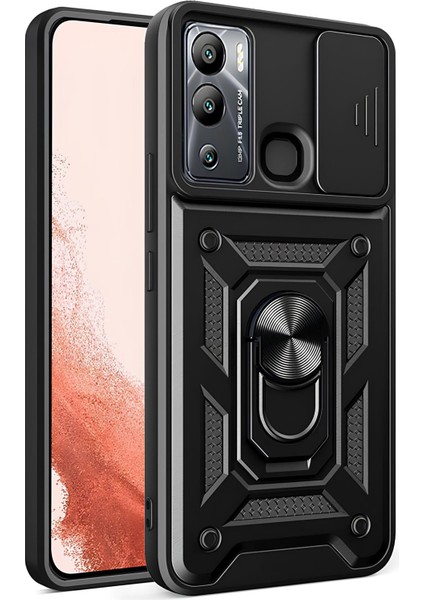 Infinix Hot 12I Kılıf Magnetik Standlı Sürgülü Kamera Korumalı Tank Kapak