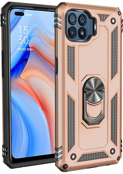 Oppo Reno 4 Lite Kılıf Yüzüklü Stand Olabilen Magnetic Tpu Tank Kapak
