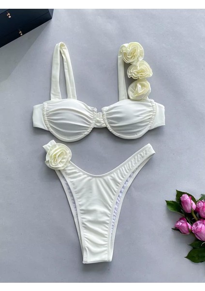 Krem Gül Detaylı Bikini Takımı fiyatları