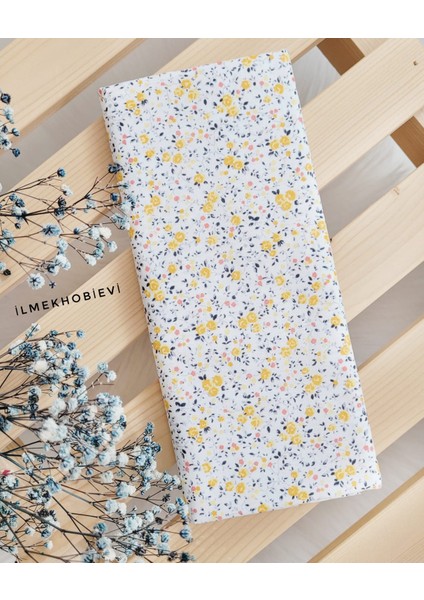 Kumaş Poplin Çıtır Çiçek Sarı %100 Cotton 50*170 cm (1 Prç)