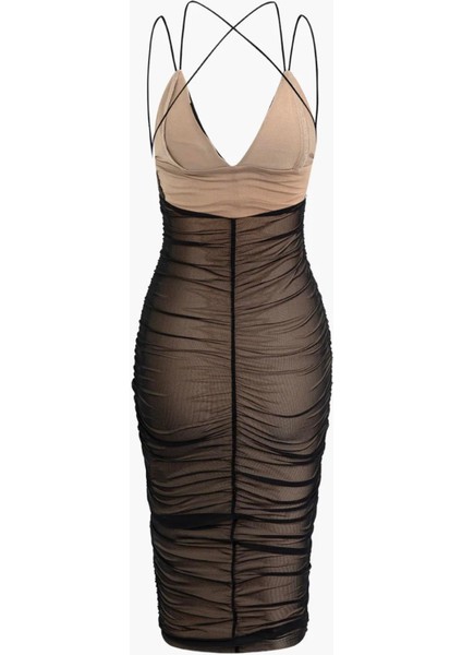 Drapeli Astarlı Midi Tül Elbise fiyatları