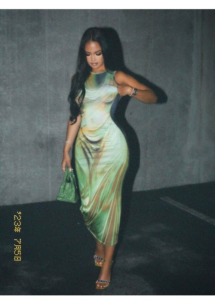 Sılhoutte Vücut Baskılı Elbise