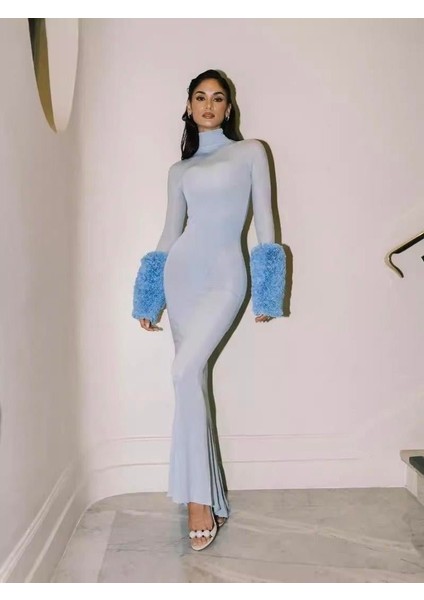 Bebek Mavisi Balon Kol Detaylı Balık Form Elbise fiyatları