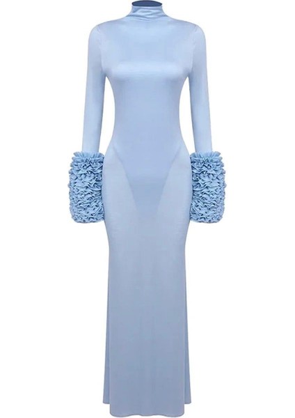 Bebek Mavisi Balon Kol Detaylı Balık Form Elbise fırsatları