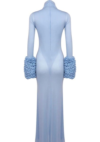 Bebek Mavisi Balon Kol Detaylı Balık Form Elbise indirimleri