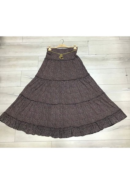 Çiçek Desnli Beli Lastikli Bedenli Dökümlü Katlı Çingene Etek modelleri