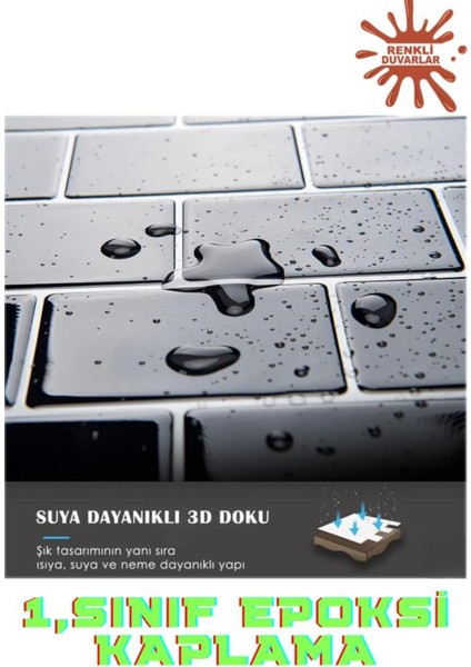3D Yapışkanlı Duvar Kaplama Paneli Mutfak Banyo Salon Ofis Döşeme 30×30CM Siyah Tuğla Epoksi 1 Adet