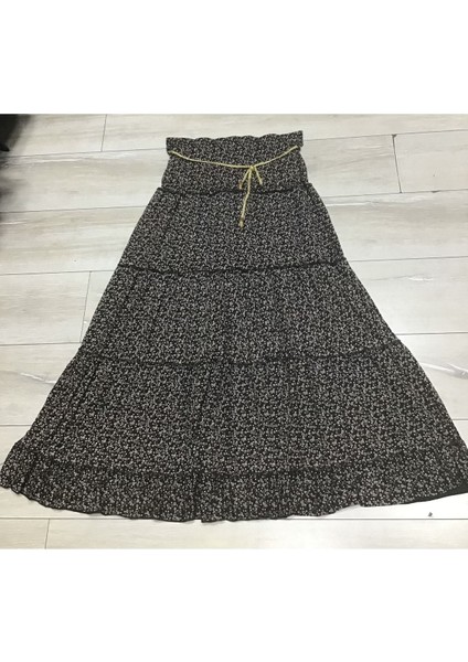 Çiçek Desnli Beli Lastikli Bedenli Dökümlü Katlı Çingene Etek modelleri