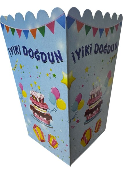 8'li Mısır Kutusu Iyi Ki Doğdun Mavi Pasta