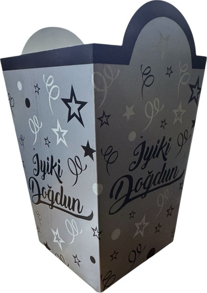 8'li Mısır Kutusu Iyi Ki Doğdun Gümüş Siyah