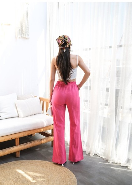 Beli̇ Lasti̇kli̇ ve Bağcikli Keten Pantolon