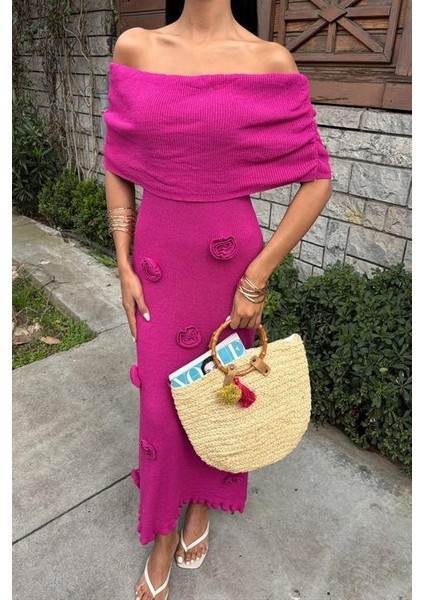 Eteği Gül Detay Madonna Yaka Elbise 2863 modelleri