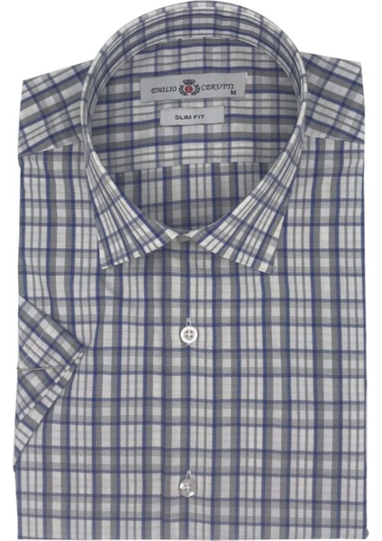 Gri Ekose Slim Fit Kısa Kollu Erkek Gömlek