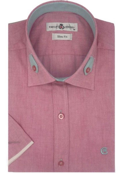 Pembe Slim Fit Kısa Kollu Erkek Gömlek