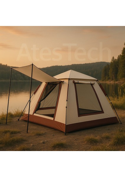 6 Kişilik Tam Otomatik tenteli Çift Kapılı Kare Kamp Çadırı 240*240*160 fiyatları